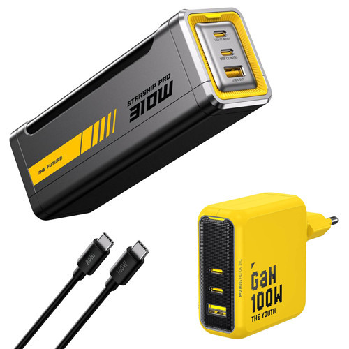 Starship 20.000 mAh 310W Powerbank, Youth 3 Portlu GaN 100W Şarj Adaptörü