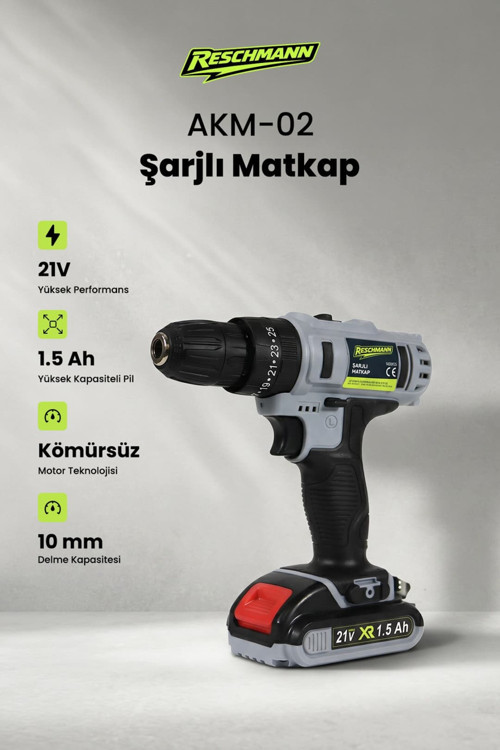 Res-Akm-02 Profesyonel Şarjlı Matkap (21V - 1.5 Ah - Brushless)