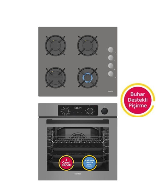 Steam Master Gri 3'lü Ankastre Set (8246 BUHAR VE AİRFRY Fırın - 3538 Ocak)