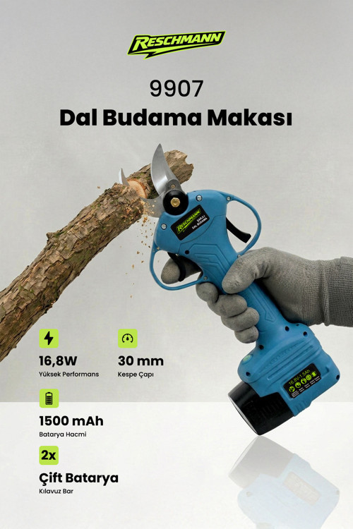 R-M9907 Profesyonel 30Mm Şarjlı Dal Budama Makası - Çift Bataryalı, Yedek Bıçaklı Akülü Bağ Makası