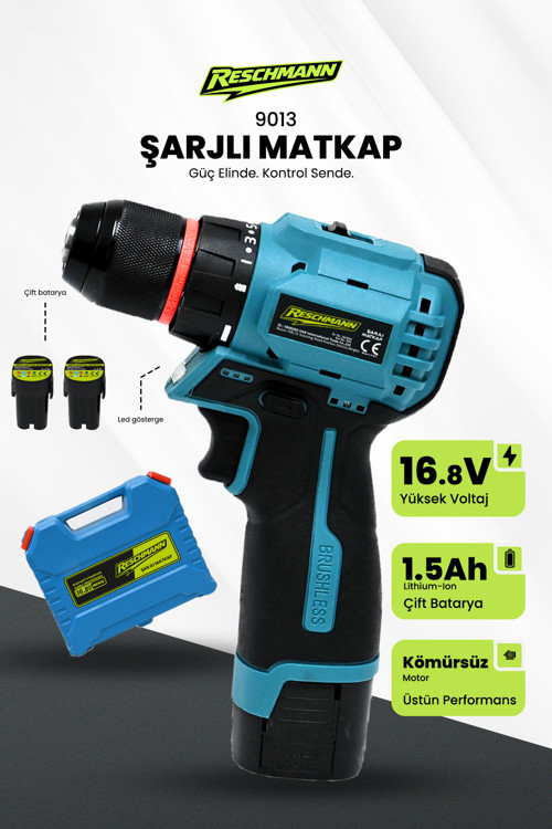 R-9013 16,8V Kömürsüz Motor Çelik Mandren 36 Parça Şarjlı Matkap Akülü Vidalama Seti