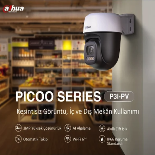 Picoo P3I Outdoor 3MP – 360° Dönebilen, Gece Görüşlü, Hareket Takipli Güvenlik Kamerası