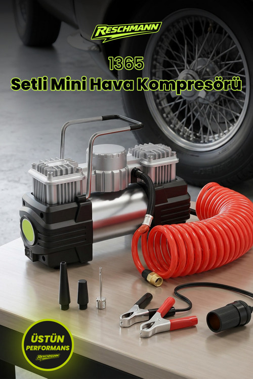 R-1365 Setli Mini Araç Kompresörü Lastik Şişirme Çakmaklı Kompresör