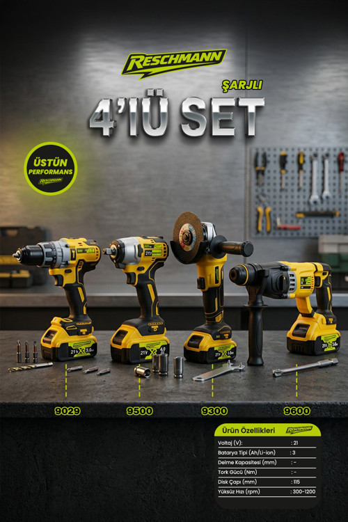 4'Lü Set 13 Mm Matkap-115 Mm Taşlama-450 Nm Somun Sökme-2-26 Kırıcı Delici