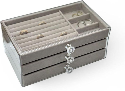 Akyüz Dekor 3 Çekmeceli Takı & Bijuteri Organizer Kutusu 10x23x13 Gri