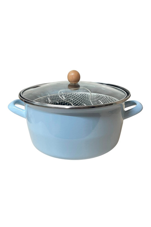 Lüks Emaye Kızartma Tenceresi 22 cm Mavi