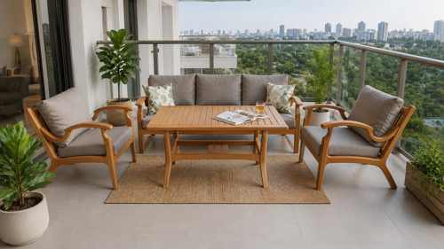 Orbis Bahçe Balkon Koltuk Masif Ahşap Kestane Ağacı 3+1+1 Koltuk ve Masa Takımı