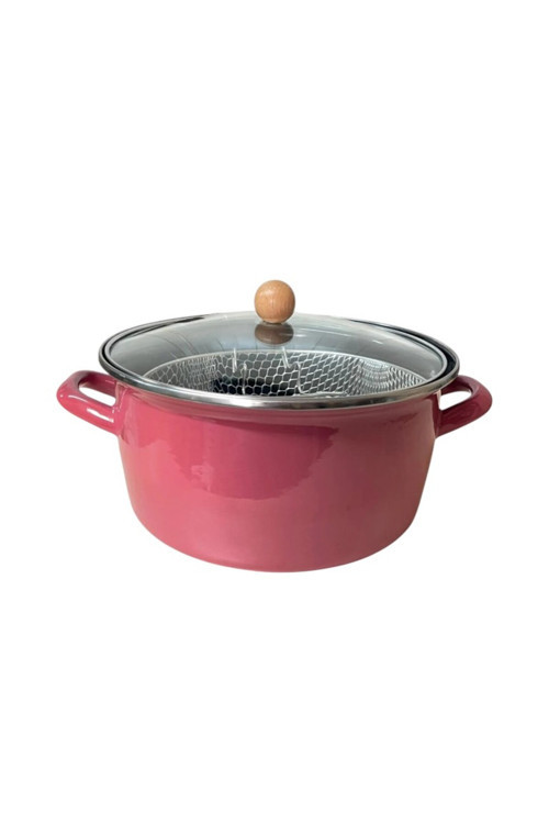Lüks Emaye Kızartma Tenceresi 22 cm pembe