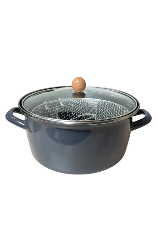 Lüks Emaye Kızartma Tenceresi 22 cm gri