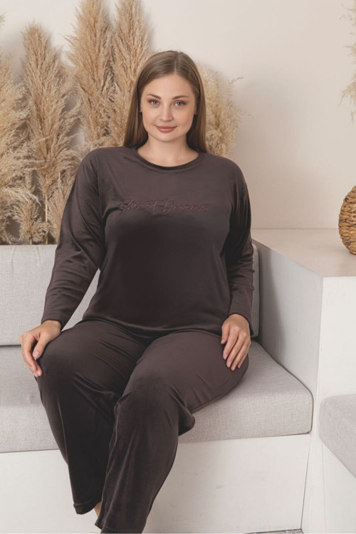 Büyük Beden Kırmızı Likralı Soft Kadife Pijama Takımı