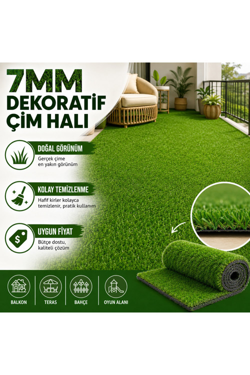 7 Mm Suni Çim Halı Ölçüye Göre Kesim Balkon Bahçe Teras Yapay Çim Dekoratif Çim Halı