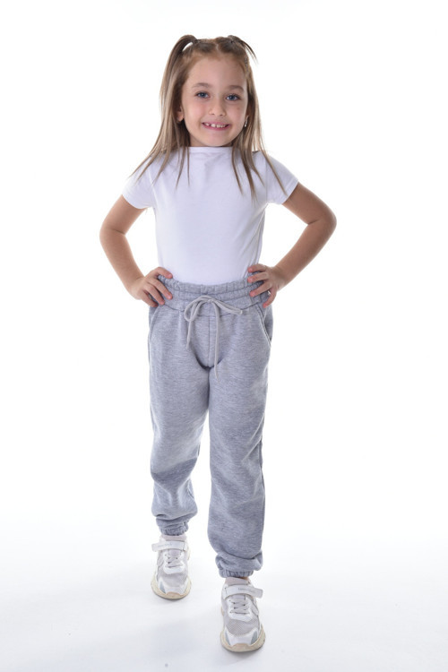 Kız - Erkek Çocuk Gri Kışlık İçi Polar Şardonlu 3 Iplik Eşofman Altı Jogger Pantolon