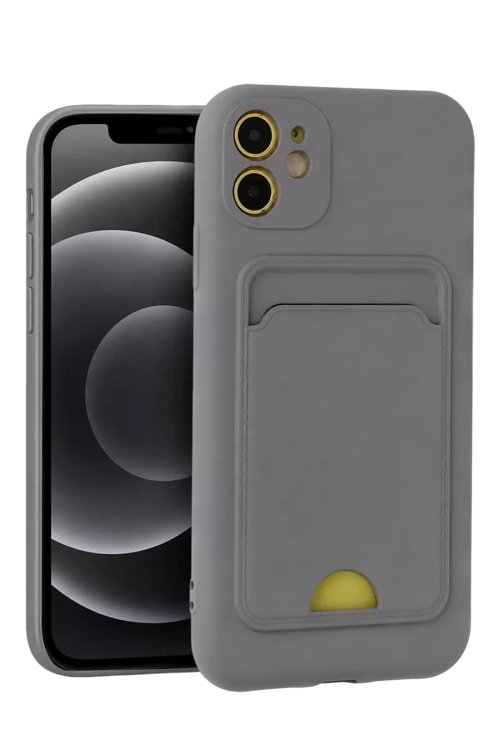 zentya4516 Mey İthalat® iPhone 11 Kılıf Kelvin Kartvizitli Silikon - Gri zd4526