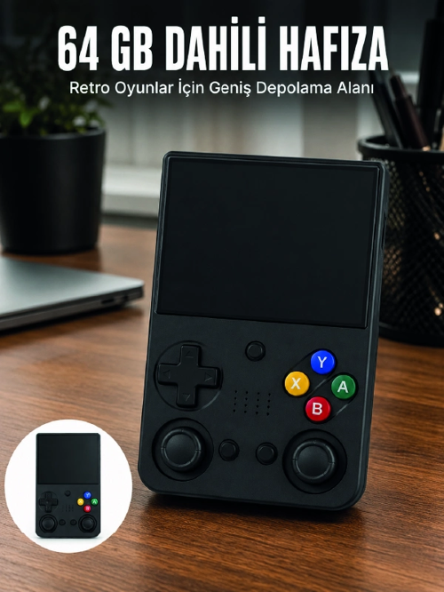 zentya4516 Mey İthalat® aşınabilir Retro El Oyun Konsolu 64GB Hafızalı IPS Ekranlı Oyun Ciha