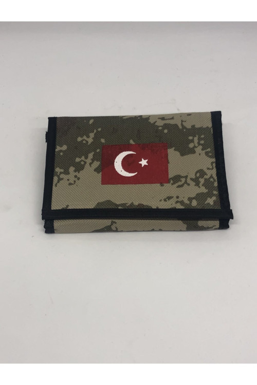 Cırtlı Kamuflaj Bayraklı Asker Cüzdanı