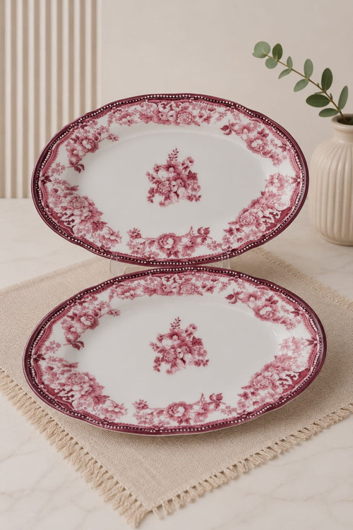 Porselen Velour Maroon Fulya Kayık Tabak Seti 22cm 2 Parça