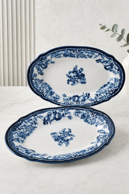 Porselen Velour Navy Fulya Kayık Tabak Seti 22cm 2 Parça