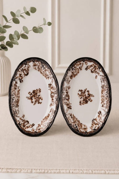 Porselen Velour Brown Fulya Kayık Tabak Seti 22cm 2 Parça