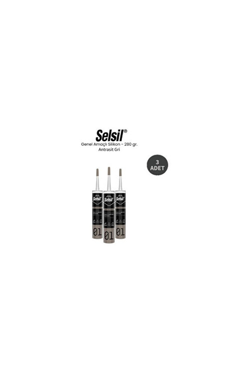 Genel Amaçlı Antrasit Gri Silikon 280 Gr. 3 Adet