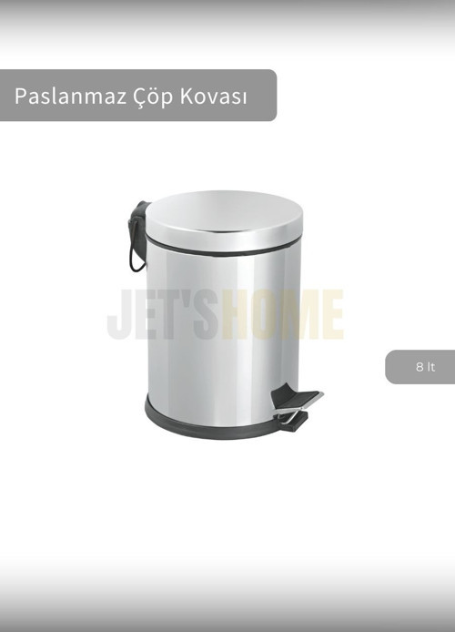 Pedallı Banyo Çöp Kovası Paslanmaz 8 Lt Mutfak Çöp Kutusu Gri