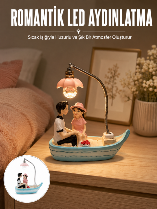 uygun Romantik Sandal Üzerinde Çift Figürü LED Gece Lambası Masa Dekoru Yeni Nesil popüler
