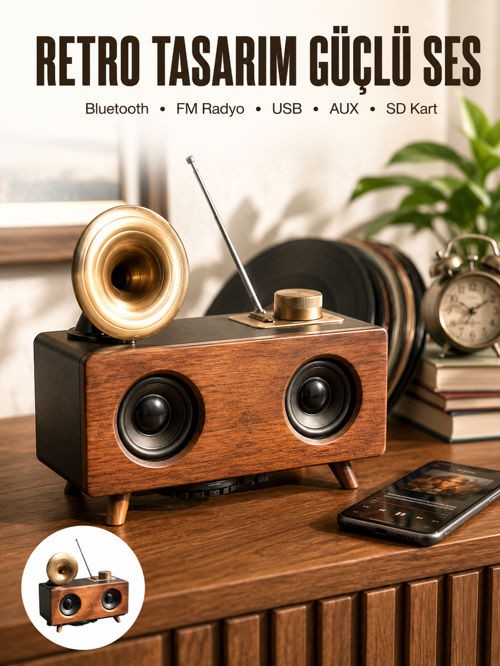 uygun Nostaljik Görünümlü Bluetooth Bağlantılı Speaker popüler