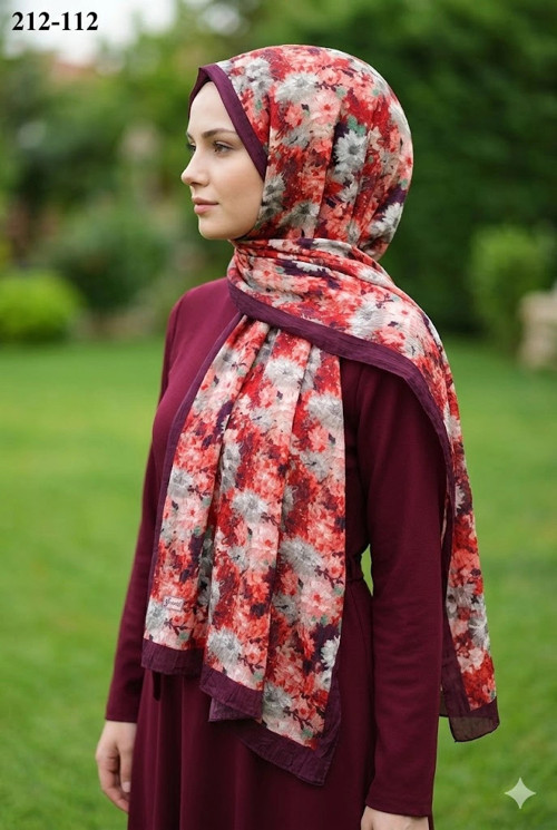 Bambu Kraş Pamuk Şal (Bordo) 212-112