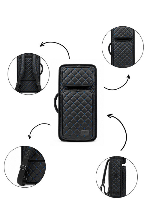 Profesyonel Gigbag (korumalı) 3'lü Kemençe Kılıfı Siyah Mavi Kapitoneli Deri Su Geçirmez