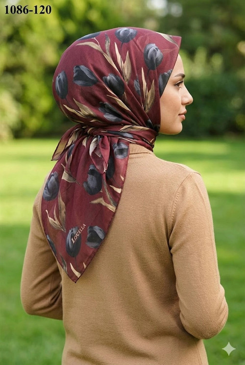 Soft Pamuk Eşarp (Bordo-Gri) 1086-120