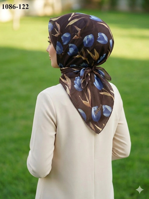 Soft Pamuk Eşarp (Acı Kahve-Mavi) 1086-122