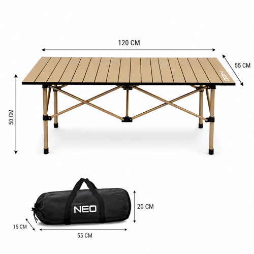 Neo Trail Katlanabilir Premium Kamp Masası | Kompakt Tasarım, 120X55 4 Kişilik Masa, Taşıma Çantalı, Kolay Kurulum