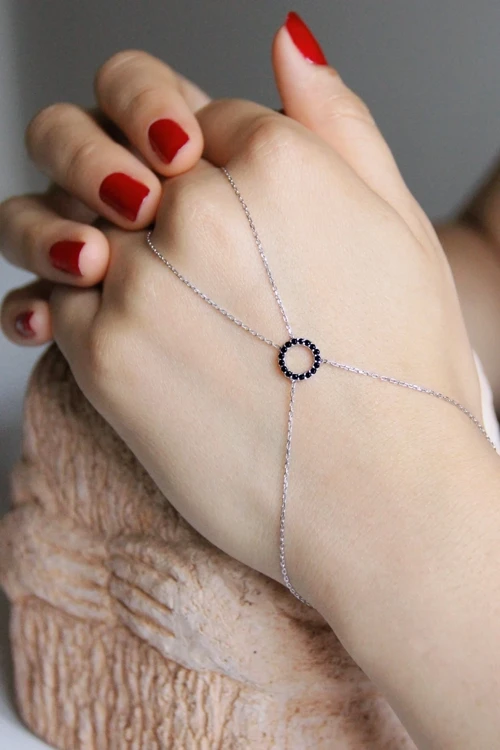 925 Ayar Gümüş Siyah Taşlı Halka Şahmeran - B059701