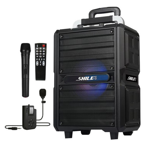 SL-2017 50 Watt Taşınabilir Seyyar Aktif Amfi Hoparlör Kablosuz EL + Yaka Mikrofonlu USB+SD+BT Kumandalı