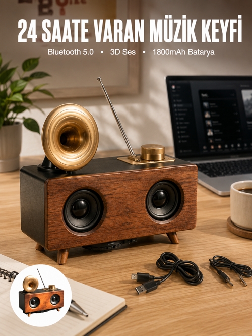 popüler Çalar Radyo Müzik Kutusu Nostaljik Hoparlör Speaker 2026