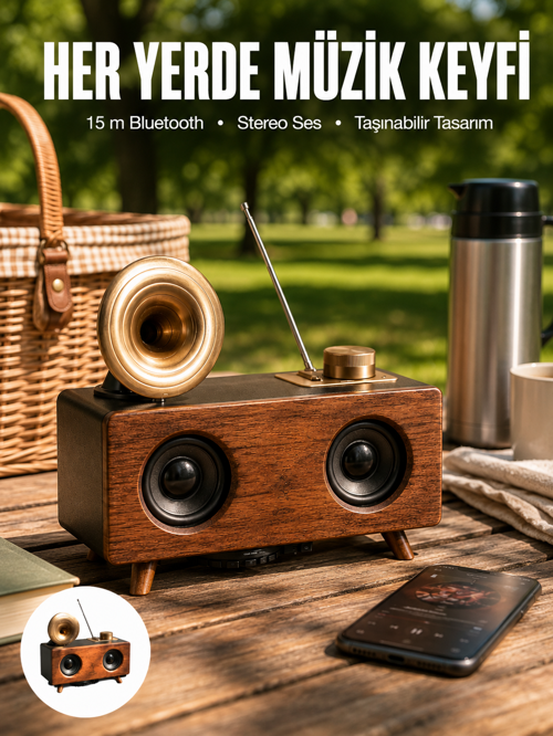 popüler Bluetooth Hoparlör Ahşap Klasik Retro Gramofon Bluetooth Müzik Kutusu 2026
