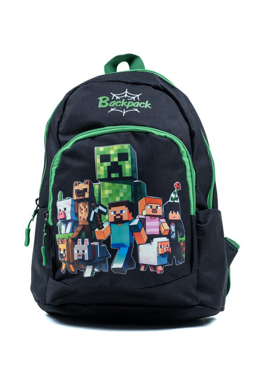 Çocuk Okul Sırt Çantası Erkek Öğrenci Su Geçirmez Minecraft Karakterli Siyah Yeşil