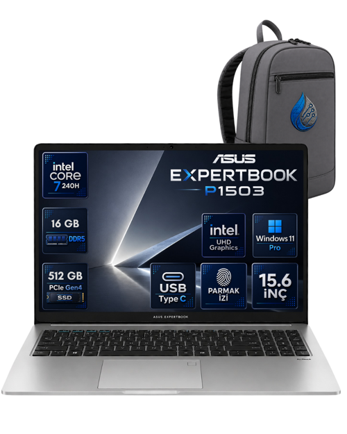 ExpertBook P1 P1503CVA Intel Core 7-240H 16 GB DDR5 512 GB SSD 15,6'' Full HD Windows 11 Pro Dizüstü Bilgisayar P15