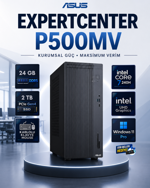 ExpertCenter P500 Mini Tower Intel Core 7 240H 24 GB DDR5 2 TB SSD Windows 11 Pro Masaüstü Bilgisayar P500MV-C72101
