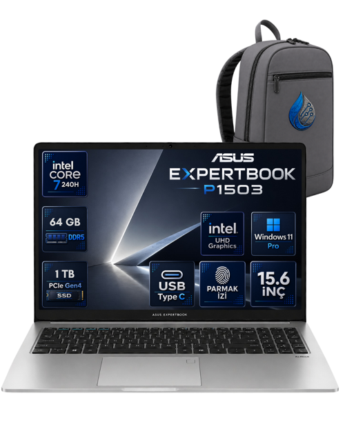 ExpertBook P1 P1503CVA Intel Core 7-240H 64 GB DDR5 1 TB SSD 15,6'' Full HD Windows 11 Pro Dizüstü Bilgisayar P1503