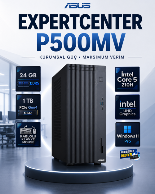 ExpertCenter P500 Mini Tower Intel Core 5 210H 24 GB DDR5 1 TB SSD Windows 11 Pro Masaüstü Bilgisayar P500MV-C52101