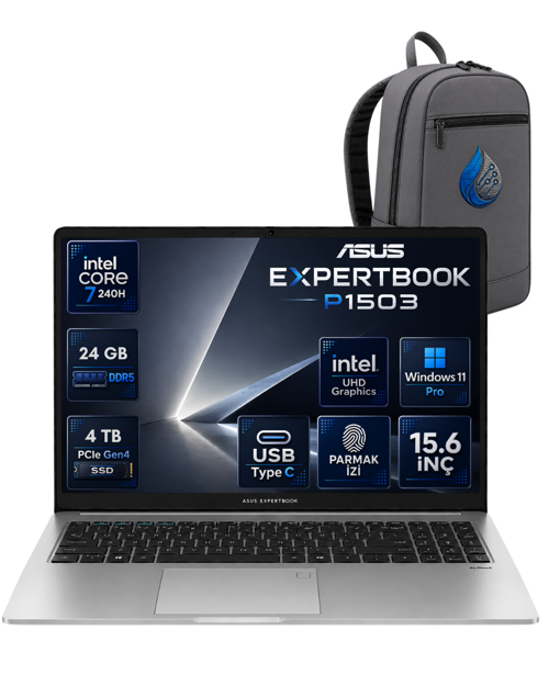 ExpertBook P1 P1503CVA Intel Core 7-240H 24 GB DDR5 4 TB SSD 15,6'' Full HD Windows 11 Pro Dizüstü Bilgisayar P1503