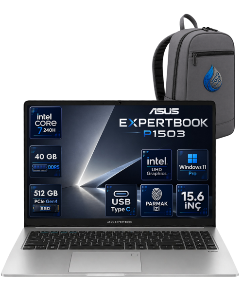 ExpertBook P1 P1503CVA Intel Core 7-240H 40 GB DDR5 512 GB SSD 15,6'' Full HD Windows 11 Pro Dizüstü Bilgisayar P15