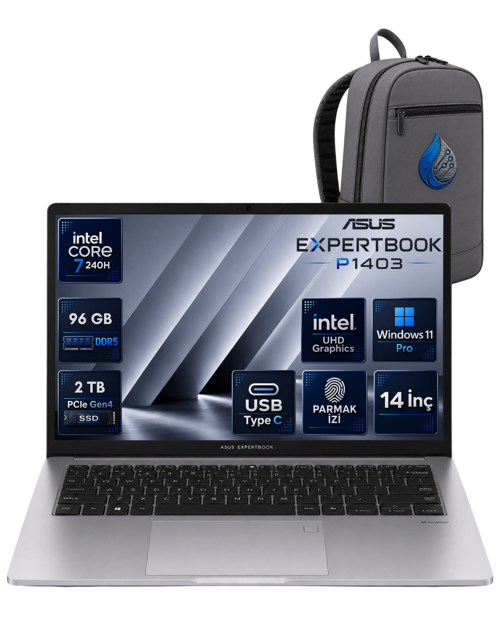 ExpertBook P1 P1403CVA Intel Core 7-240H 96 GB DDR5 2 TB SSD 14'' Full HD Windows 11 Pro Dizüstü Bilgisayar P1403CV
