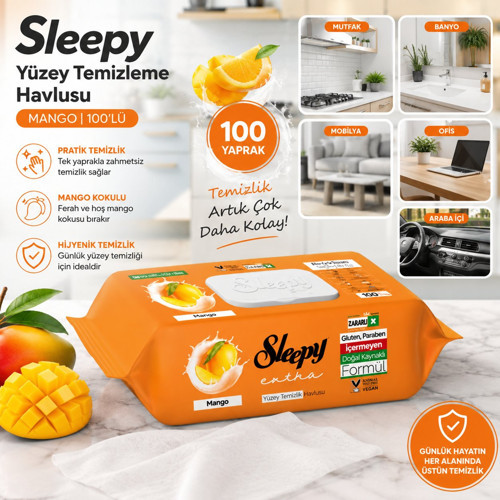Yüzey Temizleme Havlusu Mango 100'lü | Pratik Temizlik Mendili | Ferah Mango Kokulu Yüzey Temizleme Havlusu