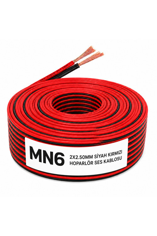 MN250HKF 2x2.50 mm Hoparlör Kablosu 20 Metre Siyah Kırmızı Amfi Oto Ses Sistemi Kordon Kablo