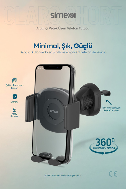 Araç içi Petege Takmali Nano Cam Gövdeli Sıkıştırmalı Telefon Tutucu Claro Short