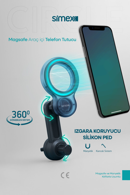 Peteğe Takmalı Magsafe Mıknatıslı - 360° Dönen Başlıklı - Araç İçi Telefon Tutucu ST-204
