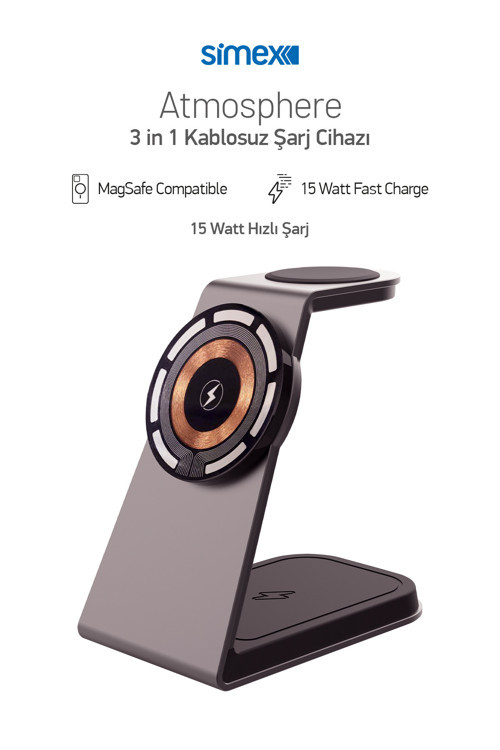 15W Kablosuz Hızlı Şarj Standı 3in1 - iPhone AirPods Watch Uyumlu - Hızlı Şarj İstasyonu SPS-13