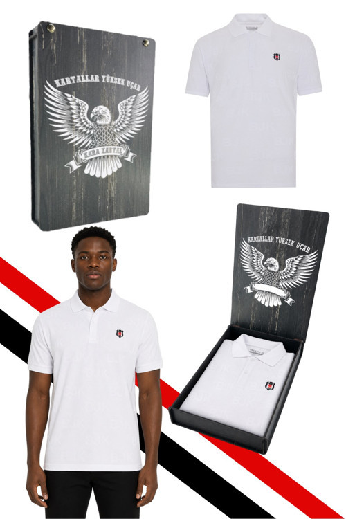 Lisansli Beyaz Polo T-Shirt Lazer Kutu Hediyeli