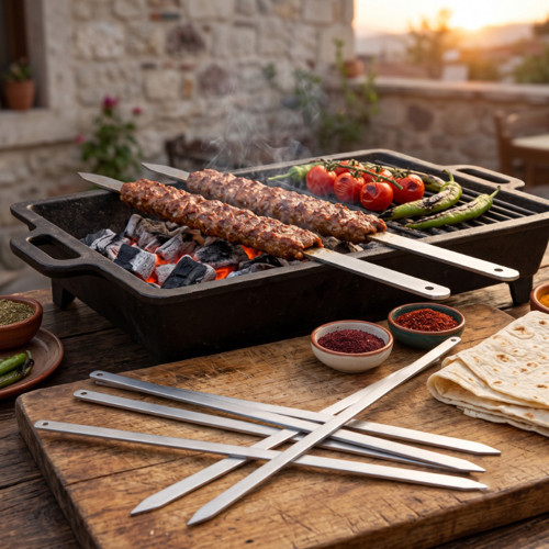 Büro Ev Ofis Mangal Keyfi için 50CM Metal Geniş Yassı Adana Kebap Şişi